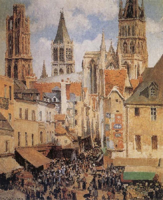 Camille Pissarro The Old Marketplace in Rouen and the Rue de l-Epicerie China oil painting art
